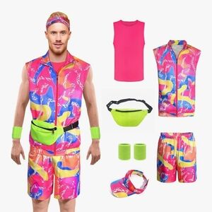 80'S Neon Pink Multicolor Set, Accessories. Themed Party, Cruise, Halloween XL